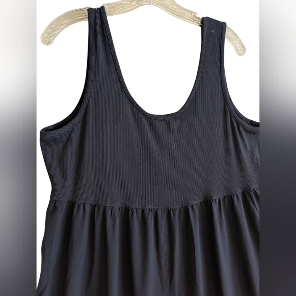 Athleta Navy Blue Jumpsuit Scoop Neck Wide Legs Pockets Athleisure - Picture 3 of 7